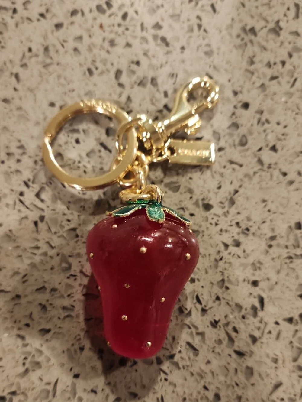 Coach Style Gold-Tone Strawberry Charm Keychain - Red